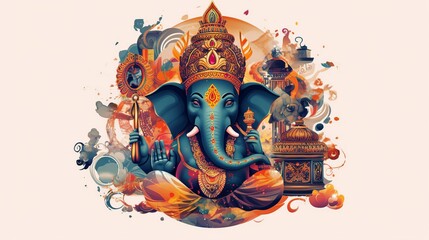 Illustration of Ganesha for Ganesha Chaturthi and Diwali, Generative Ai