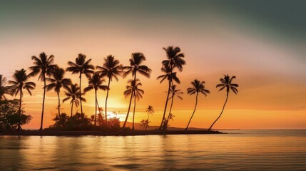 Obraz na płótnie Canvas Silhouette coconut palm trees on beach at sunset, Generative AI