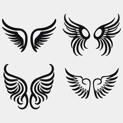 Obraz premium Set of hand drawn bird or angel wings of different shape in open position