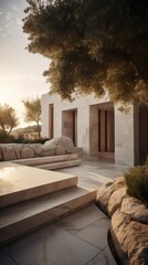 Modern white stone house on a sunny day Generative AI