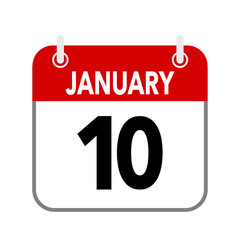 10 January, calendar date icon on white background.