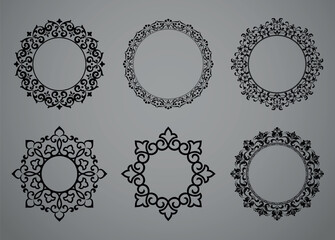 Set of decorative frames Elegant vector element for design in Eastern style, place for text. Floral black and gray borders. Lace illustration for invitations and greeting cards