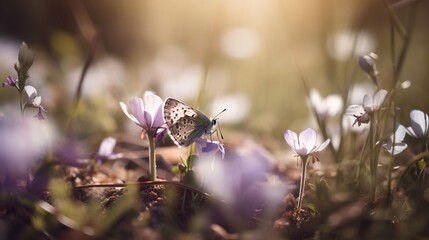 Butterfly flying over pink plants on a blurred background Generative AI