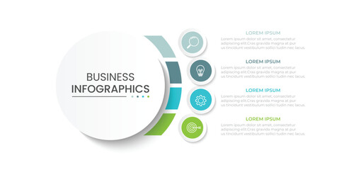 Fototapeta Business infographic template. Circle creative element design with marketing icons. Vector illustration 4 Step. obraz