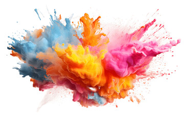 Abstract colorful powder explosion isolated  on transparent background - Generative AI