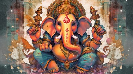 Illustration of Ganesha for Ganesha Chaturthi and Diwali, Generative Ai