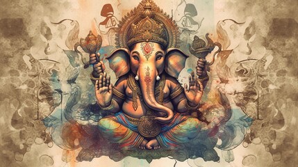 Illustration of Ganesha for Ganesha Chaturthi and Diwali, Generative Ai