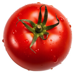 Ripe tomato close-up, top view. Isolated on a transparent background. KI. - obrazy, fototapety, plakaty