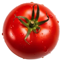 Fotobehang Ripe tomato close-up, top view. Isolated on a transparent background. KI. © Honey Bear