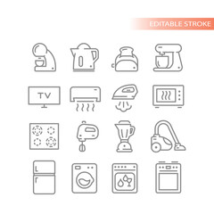 Household appliances line vector icon set. Home appliances, oven, stove outline icons.