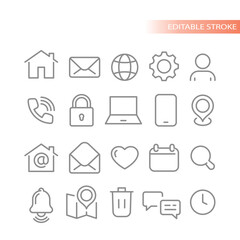 Web interface line vector icon set. Address, date, time and contact us outline icons.