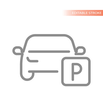 Car parking line vector icon. Simple outline symbol.