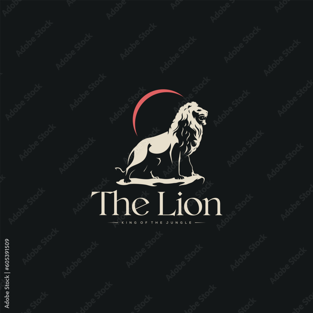 Sticker lion king on black background, wildlife animal.lion mascot logo inspiration