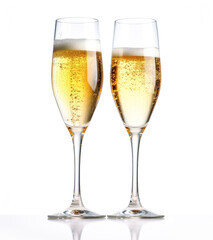 Champagne glasses well lit in a studio background. Generative Ai Illustration.