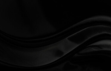 Black gray satin dark fabric texture luxurious shiny that is abstract silk cloth background with patterns soft waves blur beautiful.