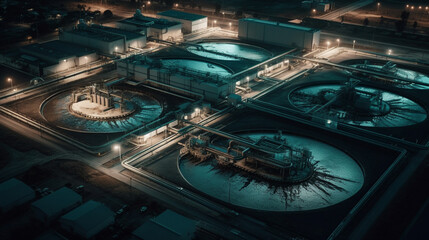 Aerial view of modern water cleaning facility. Generative Ai