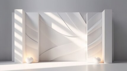 Beautiful light background mock-up for presentation with decorative white panels and decorate with hidden lighting