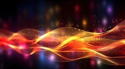 Vibrant Futuristic Abstract Background: Data Transfer made of Glowing Neon Colors with Dynamic Waving Lines and Plexus Effects