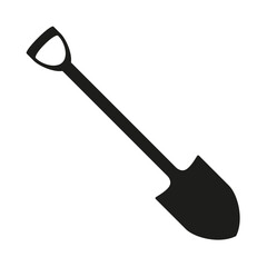 Garden shovel vector icon. Isolated black silhouette on white background.