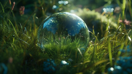 Crystal on the grass. Generative Ai