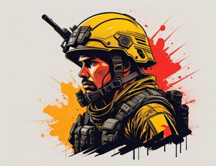 The soldier and helmet artwork made by ai generatibe tools