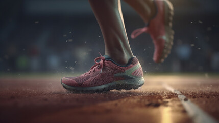 Girl runner makes a morning run in a city street. Sneaker shoes. Generative Ai