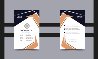 ID Card Template | Office Id card | Modern Identity Card With Dark Navy Blue, Dark and light Brown color Shapes | Professional Identity Card Template Vector for Employee and Others
