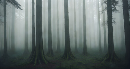 fog in the forest woods