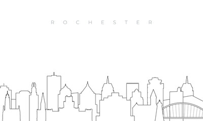 Outline Rochester skyline. Trendy template with Rochester buildings and landmarks in line style. Stock vector design.