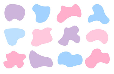 pastel colors shape set, Random blobs print. Black Form Abstract style design simple rounded