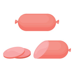 Vector cartoon image of meat products. The concept of farm fresh meat, smoked sausages, etc. Cooking and selling elements for your design.
