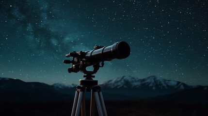 Telescope in the starry background. Generative Ai