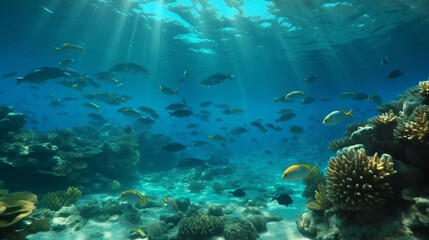 Fototapeta na wymiar Tropical sea underwater fishes. Generative Ai
