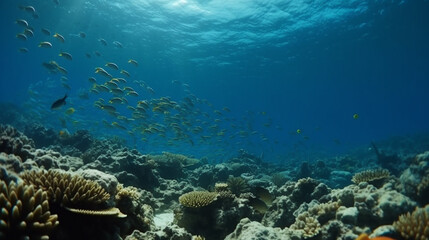 Naklejka na ściany i meble Tropical sea underwater fishes. Generative Ai