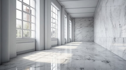 White room with a marble wall texture. Generative Ai