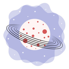 illustration with planet, cute moon, planet and starry sky