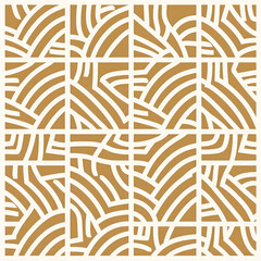Fototapeta premium Geometrical lines in gold, in the style of bold outlines, flat colors, rustic texture, light gold and white, seamless pattern. Generative Ai Illustration.