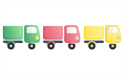 Yellow, green, rose, pink cartoon bus, van vector illustration on white background