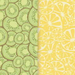 set of seamless pattern of kiwis and lemons stacks. isolated layer.