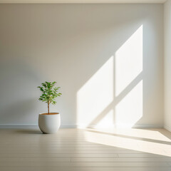 Fototapeta na wymiar Empty Room with Plant Minimalism Illustration Generative AI KI Digital Art Cover Backdrop