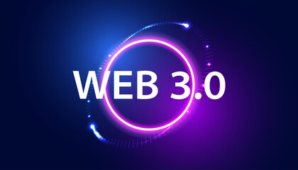 Digital Web 3.0 concept. Semantic Web and AI algorithms analyze, interpret and evaluate data such as DeFi, Crypto, NFT, DApps, Smart Contract or Blockchain on a beautiful blue background.