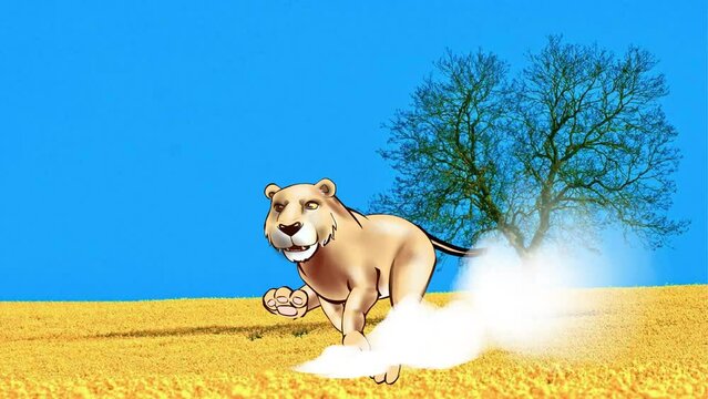 lion running animation, cartoon animated lion