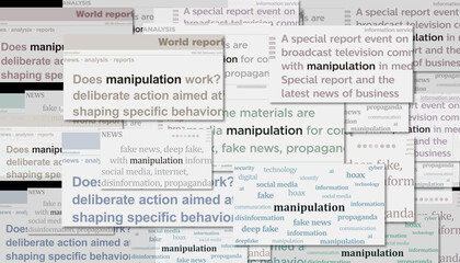 Fototapeta premium Manipulation disinformation and deep fake news headline titles media 3d illustration