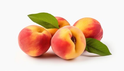 Naklejka na ściany i meble The poster shows fresh peaches on a white background. (Generative AI)