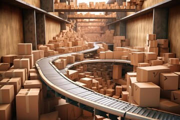 Cardboard boxes produced on high-tech factory conveyor belts. (Generative AI)
