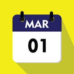 new calender, 01 march icon with yellow background