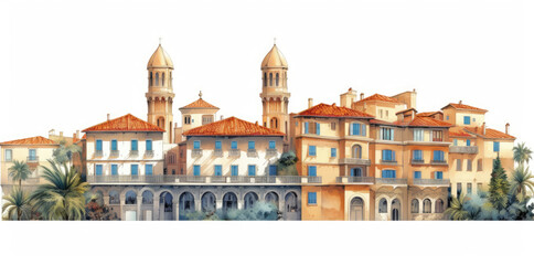 Fototapeta na wymiar Color illustration of city of Nice architecture isolated on a white background