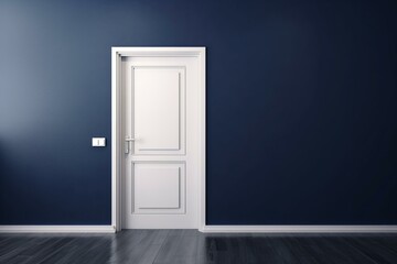 Navy blue wall with a white door banner. 3D. Generative AI