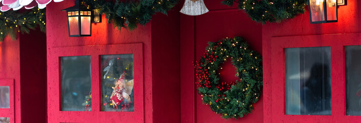 Red shop and Christmas decorations