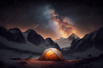Camping in the mountains under the stars. Generative Ai